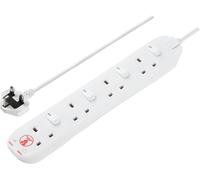 Masterplug 4 Way Extension Lead 2m Surge Protected Switched Sockets White 13A