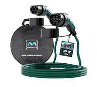 Masterplug Mode 3 EV Fast Charging Cable with Carry Case, Three Phase, Electric and Plug-in Hybrid Vehicle Car Type 2 to Type 2, 5 Metre Cable, 22kW, 32A, EVC22325TL/CASE