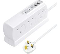 Masterplug 6 Gang 2m Compact Switch Surge USB Extension Lead ,6Sockets,2M White