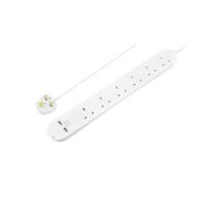 Masterplug 6 Socket Gang Extension Lead with 2 USB Ports 1m Cable 13A White