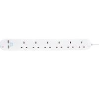 Masterplug 6 Socket Gang Extension Lead with 2 x USB Charging Sockets 1m White