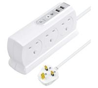 Masterplug 6 Socket Surge Protected Extension Lead 2 Metre With Usb Ports Switched Power Strip White