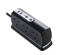 Masterplug 6 Socket Surge Protected Extension Lead 2M USB Charger Black Gloss