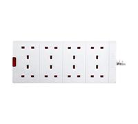 Masterplug 8 Socket Extension Lead With Power Indicator 2 Metre Cable 13A White For Home & Office Use
