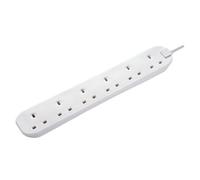 Masterplug Basics 6 Socket 3M Extension Lead 13A White Power Strip Trailing Cable For Home Office Electronics