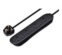 Masterplug Four Socket Extension Lead, Unswitched, 2 Metre Cable, 4-Way Plug Extension Cable, Power Strip, Basic Power, Black, 13A, 4G, 2m, BFG210NB