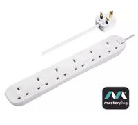 Masterplug Bsg3N 6 Gang Extension Lead 3M Cable Six Unswitched 13Amp Socket Outlets - White