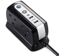 Masterplug Heavy Duty 4-Socket Surge Protected Extension Lead with 2 USB Ports, 2m, Black