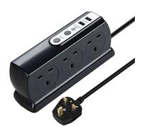 6 Socket 2M H05Vv-F 3G1 25 Switched Compact Surge Extension Lead + Usb (2 Port 3.1A) Gloss Black - Mp (Uk) SRGDSU62PB-MP