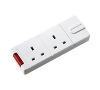 Masterplug Double Trailing Socket 2-Gang Rewireable Power Indicator Safety Shutters Bs1363-2 White