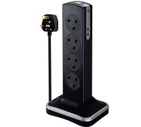 Masterplug Eight Socket Surge Protected Power Centre Extension Lead, 2 Metre, Black