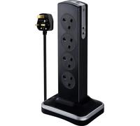 Masterplug 8 Socket 2M Switched Extension Lead Tower Black 13A, Black