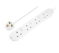 Masterplug Extension Lead 240v 4-gang 13a White Switched 2m Masterplug White