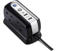 Masterplug Heavy Duty Four Socket Surge Protected Extension Lead with 2 USB Ports, 2 Metre, Black