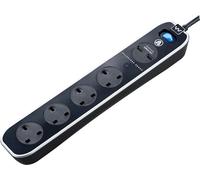 Masterplug Four Socket Switched Inline Power Surge Protected Extension Lead with Two USB Charging Ports, 2 Metres, Gloss Black