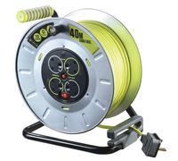 Masterplug Metal Open Cable Reel Pro-XT OTLU40134SL – 4-Socket, 40m High-Vis Cable, Thermal Cut-Out