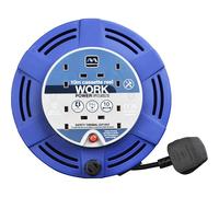 Masterplug Four Socket, 10 Metre Cassette Reel, Medium Extension Lead Cable Reel, Wind-Up Retractable Power Cord Reel, Thermal Cut Out, Work Power, Blue/Black, 10A, 4G, 10m, MCT1010/4BL