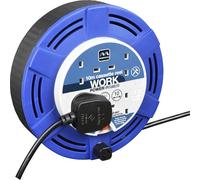Masterplug Four Socket, 10 Metre Cassette Reel, Medium Extension Lead Cable Reel, Wind-Up Retractable Power Cord Reel, Thermal Cut Out, Work Power, Blue/Black, 10A, 4G, 10m, MCT1010/4BL