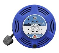 Masterplug Four Socket 15 Metre Cassette Reel, Large Extension Lead Cable Reel, Wind-Up Retractable Power Cord Reel, Thermal Cut Out, Work Power, Blue/Black, 10A, 4G, 15m, LCT1510/4BL