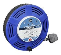 Masterplug Four Socket 15 Metre Cassette Reel, Large Extension Lead Cable Reel, Wind-Up Retractable Power Cord Reel, Thermal Cut Out, Work Power, Blue/Black, 10A, 4G, 15m, LCT1510/4BL
