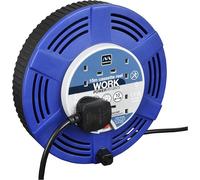 Masterplug Four Socket 15 Metre Cassette Reel, Large Extension Lead Cable Reel, Wind-Up Retractable Power Cord Reel, Thermal Cut Out, Work Power, Blue/Black, 10A, 4G, 15m, LCT1510/4BL