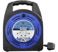 Masterplug Four Socket, 20 Metre Case Reel, Large Extension Lead Cable Reel, Wind-Up Retractable Power Cord Reel, Thermal Cut Out, Work Power, Blue/Black, 13A, 4G, 20m, HBT2013/4BL