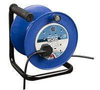 Masterplug Four Socket, 25 Metre Open Cable Reel, Medium Extension Lead Reel, Wind-Up Power Retractable Cord Reel, Heavy Duty, Thermal Cut Out, Work Power, Blue/Black, 13A, 4G, 25m, LDCC2513/4BL