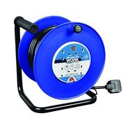 Masterplug Four Socket Retractable Large Open Cable Reel, Heavy Duty, Extension Lead Reel, Wind-Up Power Cord Reel, Thermal Cut Out, 40 Metre Cable, Work Power, Blue/Black, 13A, 4G, 40m, HDCC4013/4BL
