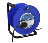 Masterplug Four Socket Retractable Large Open Cable Reel, Heavy Duty, Extension Lead Reel, Wind-Up Power Cord Reel, Thermal Cut Out, 40 Metre Cable, Work Power, Blue/Black, 13A, 4G, 40m, HDCC4013/4BL