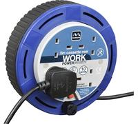 Masterplug Four Socket, 5 Metre Cassette Reel, Small Extension Lead Cable Reel, Wind-Up Retractable Power Cord Reel, Thermal Cut Out, Work Power, Blue/Black, 10A, 4G, 5m, SCT0510/4BL