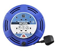 Masterplug Four Socket, 8 Metre Cassette Reel, Medium Extension Lead Cable Reel, Wind-Up Retractable Power Cord Reel, Thermal Cut Out, Work Power, Blue/Black, 13A, 4G, 8m, MCT0813/4BL