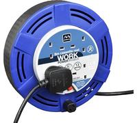 Masterplug Four Socket, 8 Metre Cassette Reel, Medium Extension Lead Cable Reel, Wind-Up Retractable Power Cord Reel, Thermal Cut Out, Work Power, Blue/Black, 13A, 4G, 8m, MCT0813/4BL