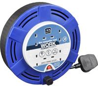 Masterplug Four Socket Retractable Medium Cassette Reel, Extension Lead Cable Reel, Wind-Up Power Cord Reel, Thermal Cut Out, 8 Metre Cable, Work Power, Blue/Black, 13A, 4G, 8m, MCT0813/4BL