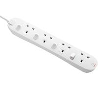 Masterplug Four Socket Extension Lead, 2 Metre Cable, Individual Switches, Power and Surge LED Indicators, 4-Way Plug Extension Cable, Power Strip, White, 13A, 4G, 2m, SWC4210N