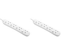 Masterplug Four Socket Extension Lead, 2 Metre Cable, Individual Switches, Power and Surge LED Indicators, 4-Way Plug Extension Cable, Power Strip, White, 13A, 4G, 2m, SWC4210N (Pack of 2)