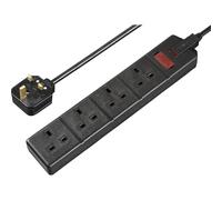 Masterplug Four Socket Extension Lead with LED Power Indicator, Unswitched, 2 Metre Cable, Heavy Duty, Rewireable, Power Strip, Work Power, Permaplug, Black, 13A, 4G, 2m, EXS1342B