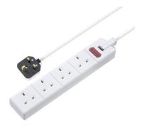Masterplug Four Socket Extension Lead, 2 Metre Cable, LED Power Indicator, Unswitched, Heavy Duty, Rewireable, Power Strip, Work Power, Permaplug, White, 13A, 4G, 2m, EXS1342B