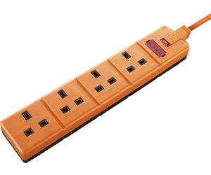 Masterplug Four Socket Extension Lead, 2 Metre Cable, LED Power Indicator, Unswitched, Heavy Duty, Rewireable, Power Strip, Work Power, Permaplug, Orange, 13A, 4G, 2m, EXS1342O