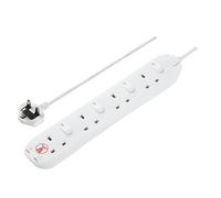 Masterplug Four Socket Extension Lead, 2 Metre Cable, Surge Protection, Individual Switches, Power and Surge LED Indicators, 4-Way Plug Extension Cable, Power Strip, White, 13A, 4G, 2m, SWSRG4210N
