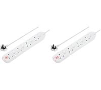 Masterplug Four Socket Extension Lead, 2 Metre Cable, Surge Protection, Individual Switches, Power and Surge LED Indicators, 4-Way Plug Extension Cable, Power Strip, White, 13A, 4G, 2m, SWSRG4210N