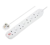 Masterplug Four Socket Extension Lead, Surge Protection, Individual Switches, Power and Surge LED Indicators, 2 Metre Cable, 4-Way Plug Extension Cable, Power Strip, White, 13A, 4G, 2m, SWSRG4210N