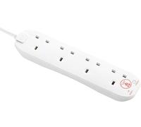 Masterplug Four Socket Extension Lead, 2 Metre Cable, Surge Protection, Power and Surge LED Indicators, Unswitched, 4-Way Plug Extension Cable, Power Strip, White, 13A, 4G, 2m, SRG4210N