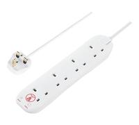 Masterplug Four Socket Extension Lead, 2 Metre Cable, Surge Protection, Power and Surge LED Indicators, Unswitched, 4-Way Plug Extension Cable, Power Strip, White, 13A, 4G, 2m, SRG42N