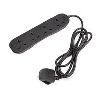 Masterplug Four Socket Extension Lead, 2 Metre Cable, Unswitched, 4-Way Plug Extension Cable, Power Strip, Basic Power, Black, 13A, 4G, 2m, BFG210NB