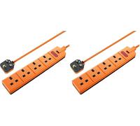 Masterplug Four Socket Extension Lead, 4 Metre Cable, LED Power Indicator, Unswitched, Heavy Duty, Rewireable, Power Strip, Work Power, Permaplug, Orange, 13A, 4G, 4m, EXS1344O (Pack of 2)