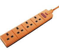 Masterplug Four Socket Extension Lead, 4 Metre Cable, LED Power Indicator, Unswitched, Heavy Duty, Rewireable, Power Strip, Work Power, Permaplug, Orange, 13A, 4G, 4m, EXS1344O