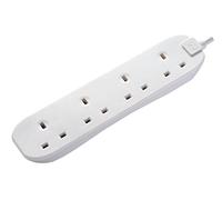Masterplug Four Socket Long Extension Lead, 1 Metre, White