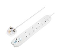 Masterplug 2m 4 Sockets Surge Protected Ext Lead with 2USB Charging