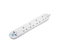 Masterplug Four Socket Surge Protected Extension Lead with Two USB Charging Ports, 2 Metres, White