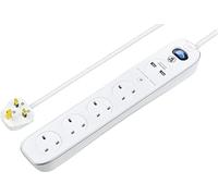 Masterplug SRGLSU42PW 4 Gang 2m Surge Protected with 2 x USB Sockets in White